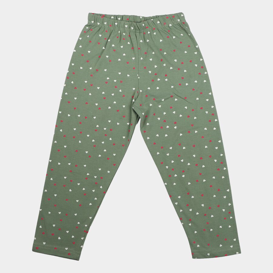 Girls' Green Straight Fit Heart Printed Pyjama, हल्का हरा, large