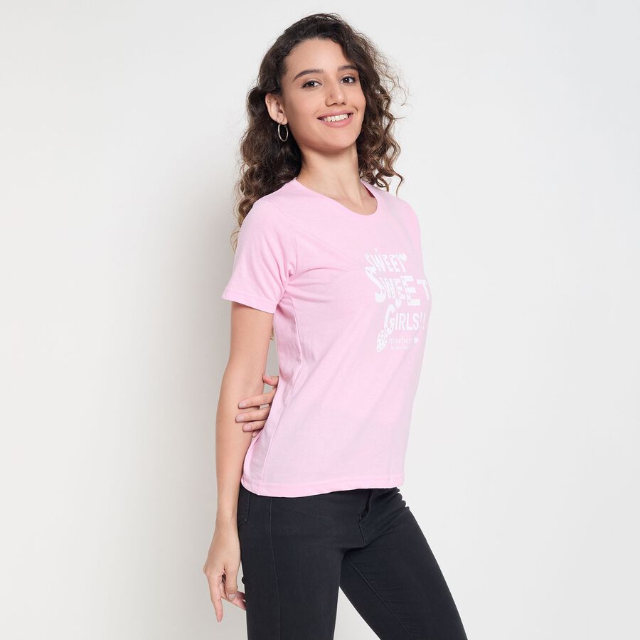 Ladies' Round Neck T-Shirt, गुलाबी, large image number null