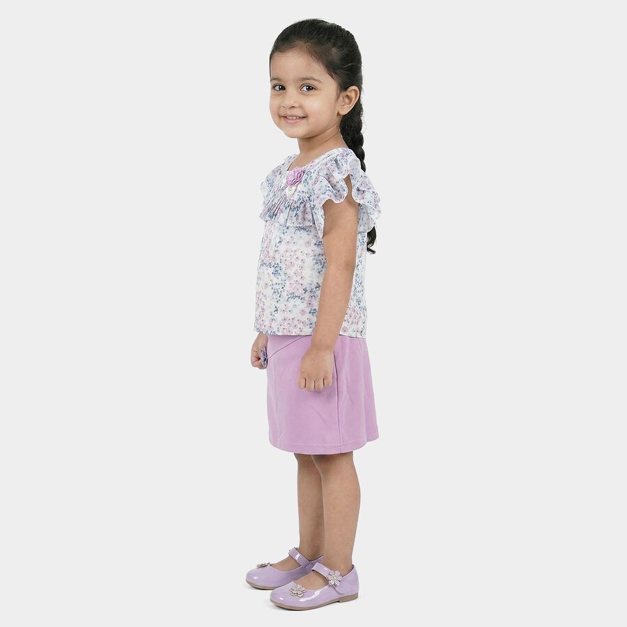 Girls' Lilac Floral Ruffle Sleeve Top and Skirt Set, Lilac, large