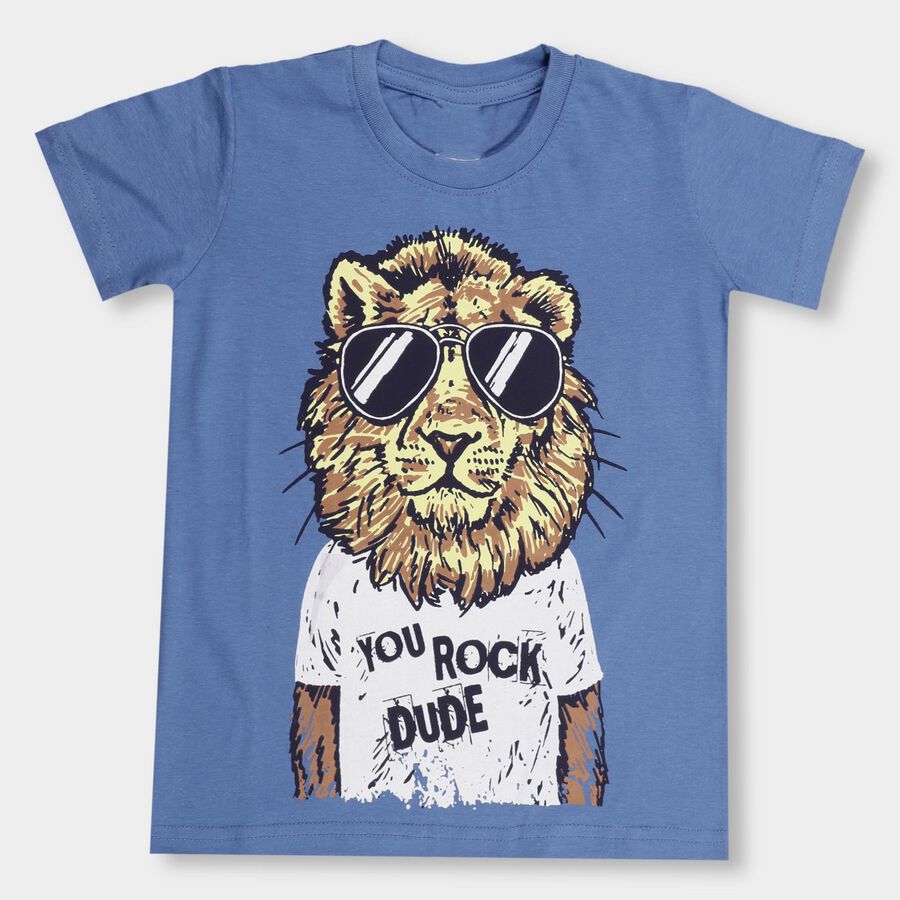Boys' 100% Cotton Half Sleeves T-Shirt , मध्यम नीला, large image number null