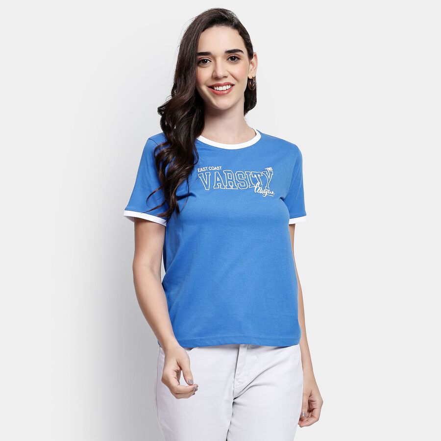Ladies' Round Neck T-Shirt, नीला, large image number null