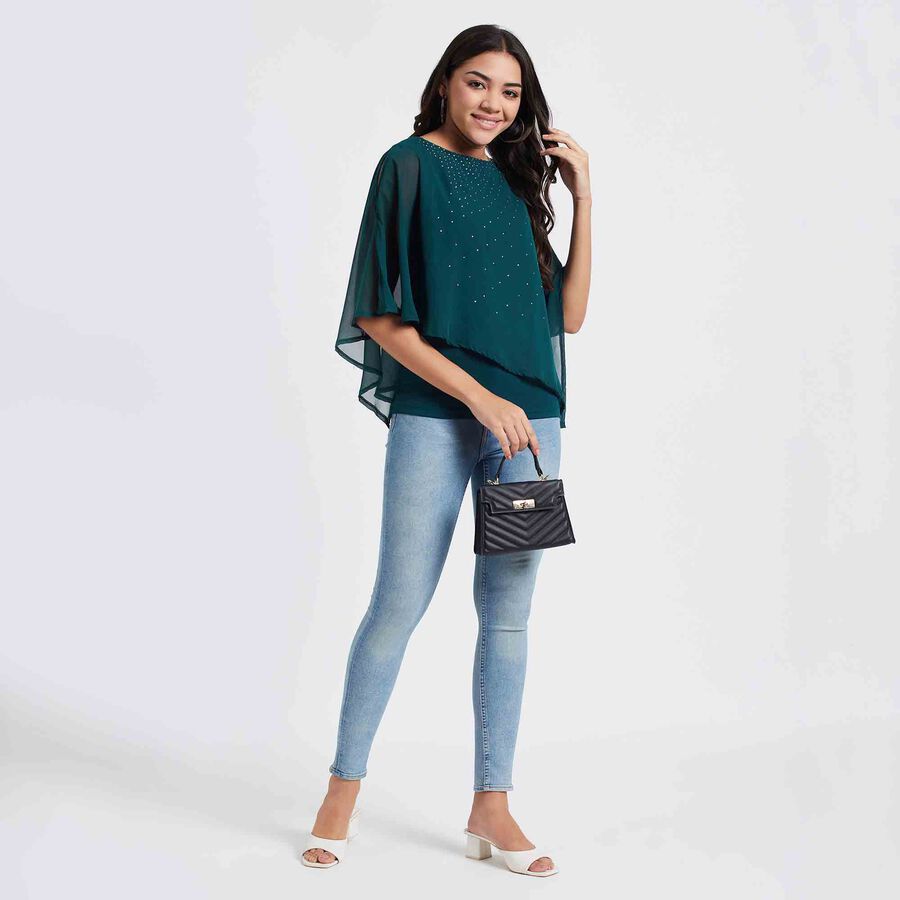 Embellished 3/4th Sleeve Top, Dark Green, large image number null