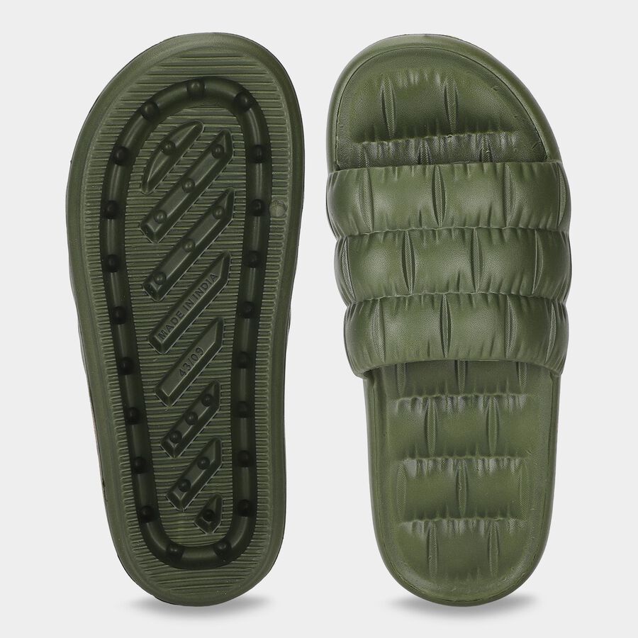 Men Olive Green Slip-On Sliders, ओलिव, large
