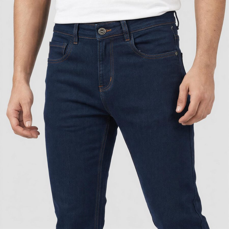 Men's Navy Blue Slim Fit Washed Jeans, गहरा नीला, large