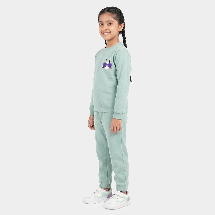 Girls Mint Green Round Neck Lounge Set Hipster Set, हल्का हरा, large