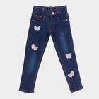 Girls' Dark Indigo Slim Fit Butterfly Embroidered Jeans, गहरा नीला, small image number null