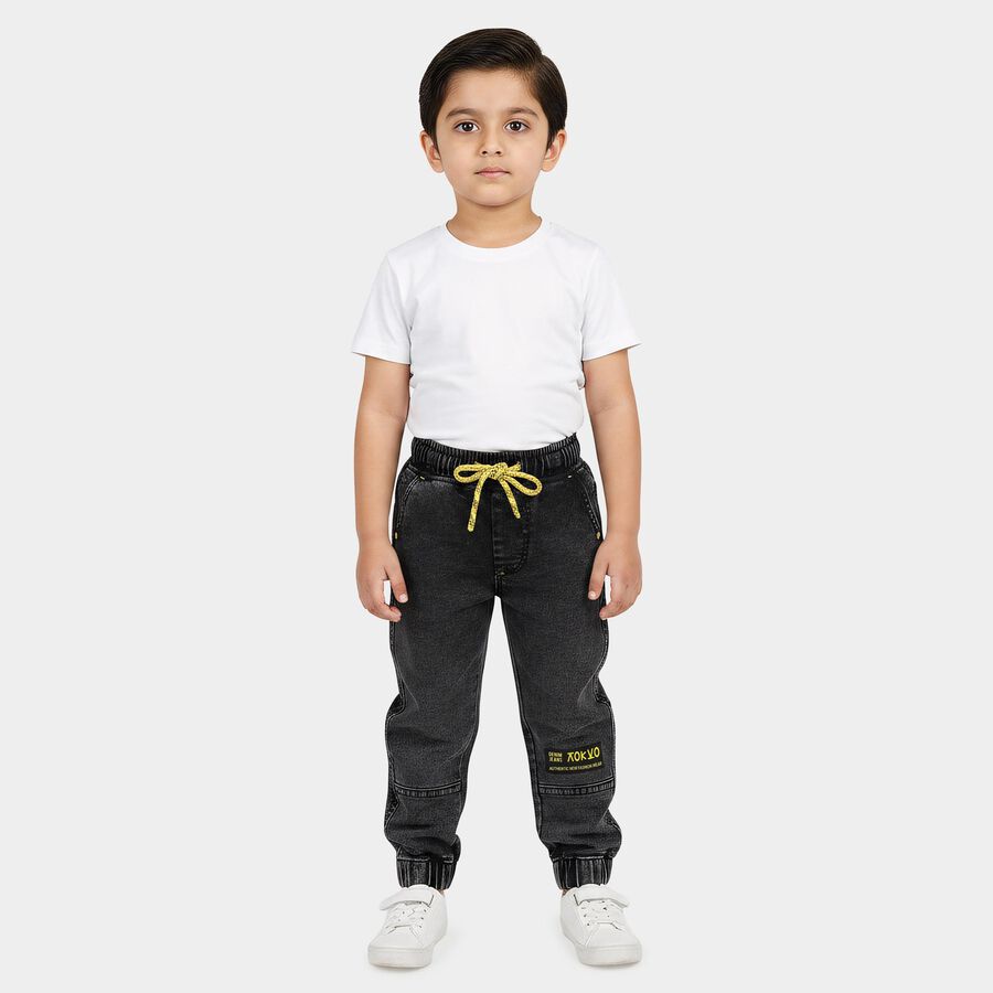 Boys Black Regular Fit Jogger Style Jeans, काला, large