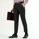 Men's Deep Charcoal Black Slim Fit Flat-Front Formal Trousers, Black, small image number null