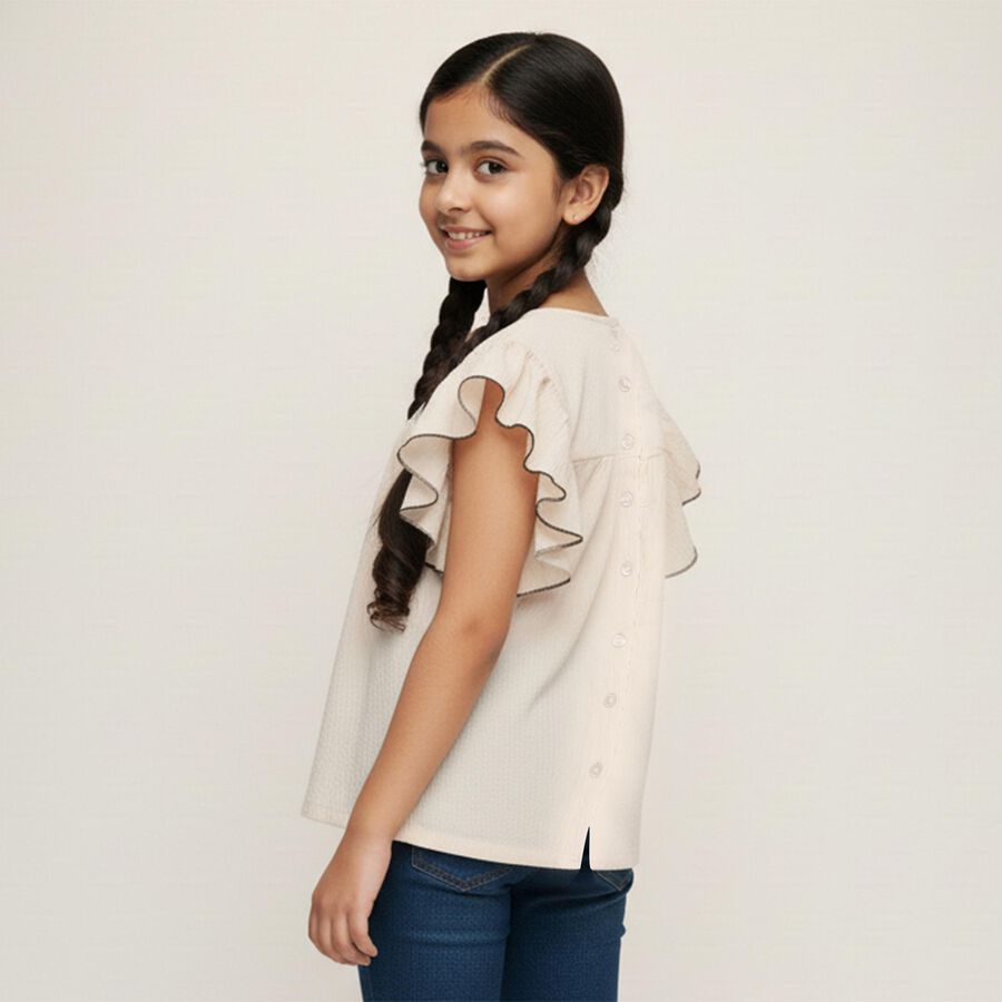 Girls' Off-White Round Neck Casual T-Shirt, ऑफ व्हाइट, large image number null