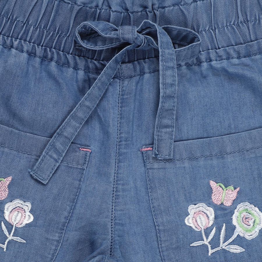 Girls' Light Blue Elasticated Fit Embroidered Jeans, Mid Blue, large image number null