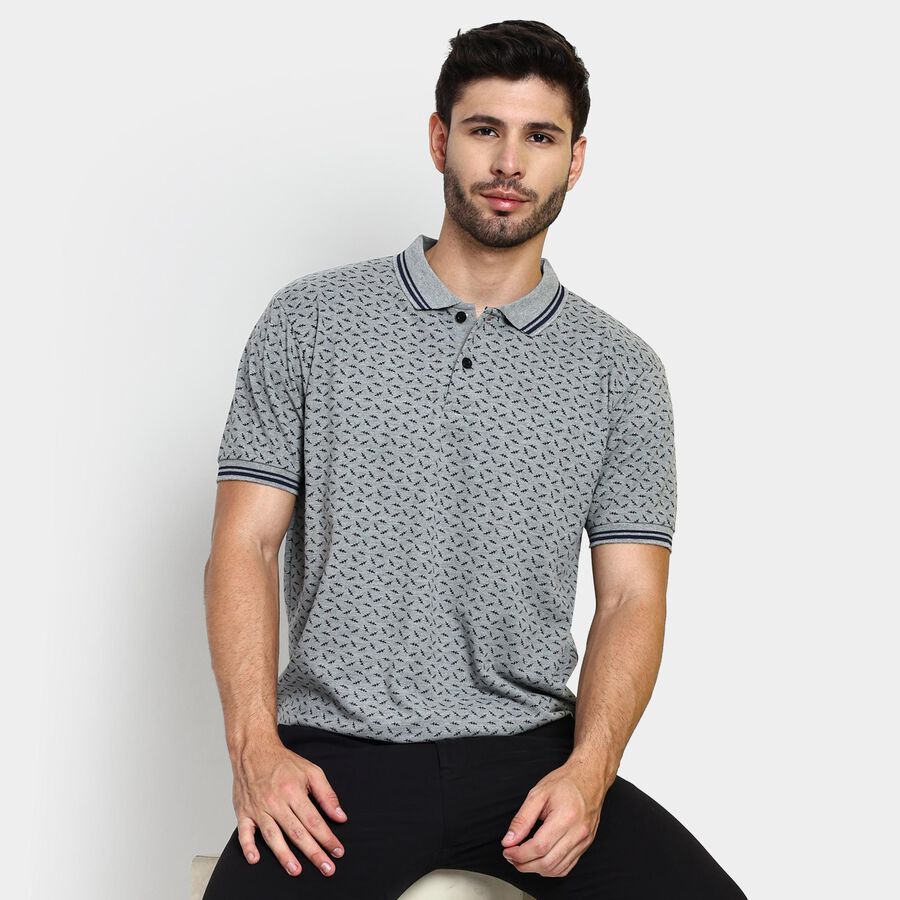 Men's Collared Half Sleeves T-Shirt , मिश्रित हल्का ग्रे, large image number null