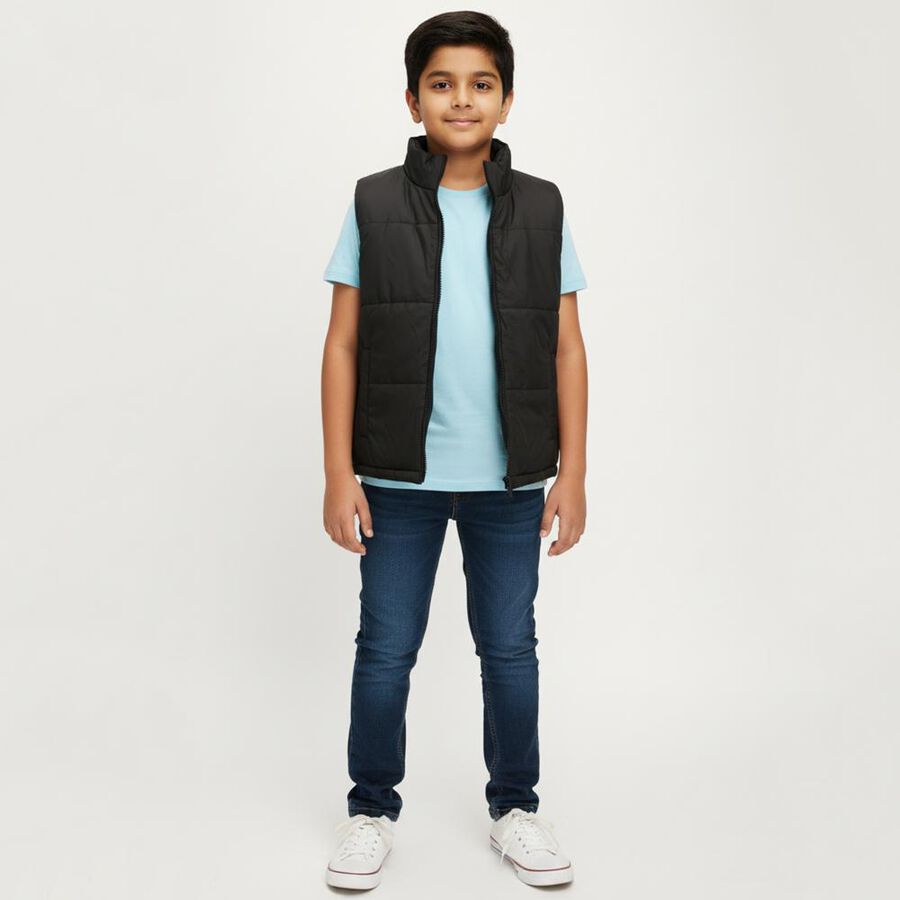 Boys Jet Black High Neck Casual Jacket, काला, large image number null