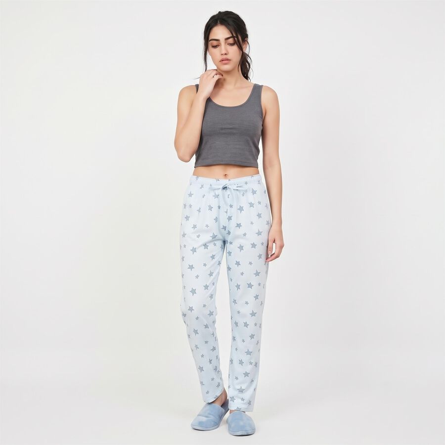 Women's Light Blue Straight Fit Star Printed Cotton Blend Pyjama, हल्का नीला, large