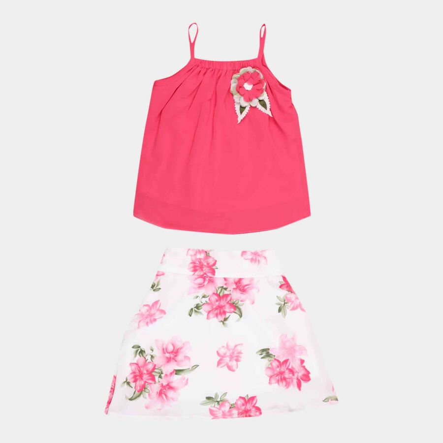 Solid Skirt Top Set, Pink, large image number null