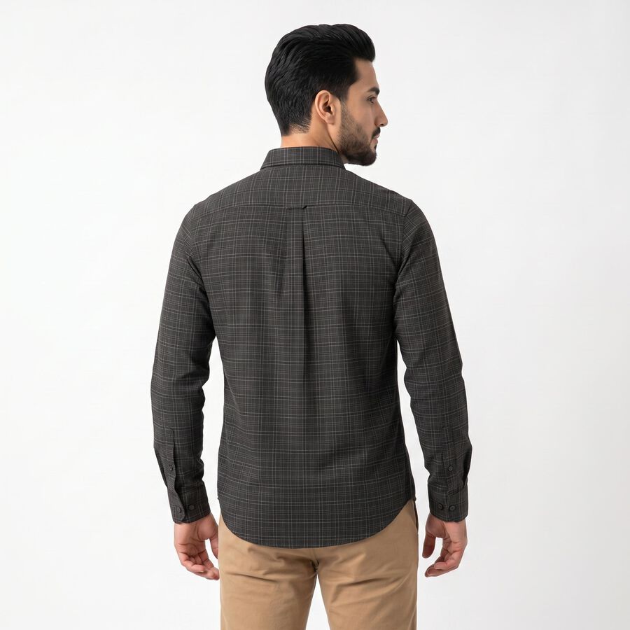 Men's Dark Grey Cotton Button-Down Collar Shirt, गहरा ग्रे, large