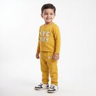 Boys' Mustard Crew Neck Graphic Print Baba Suit, पीला, small