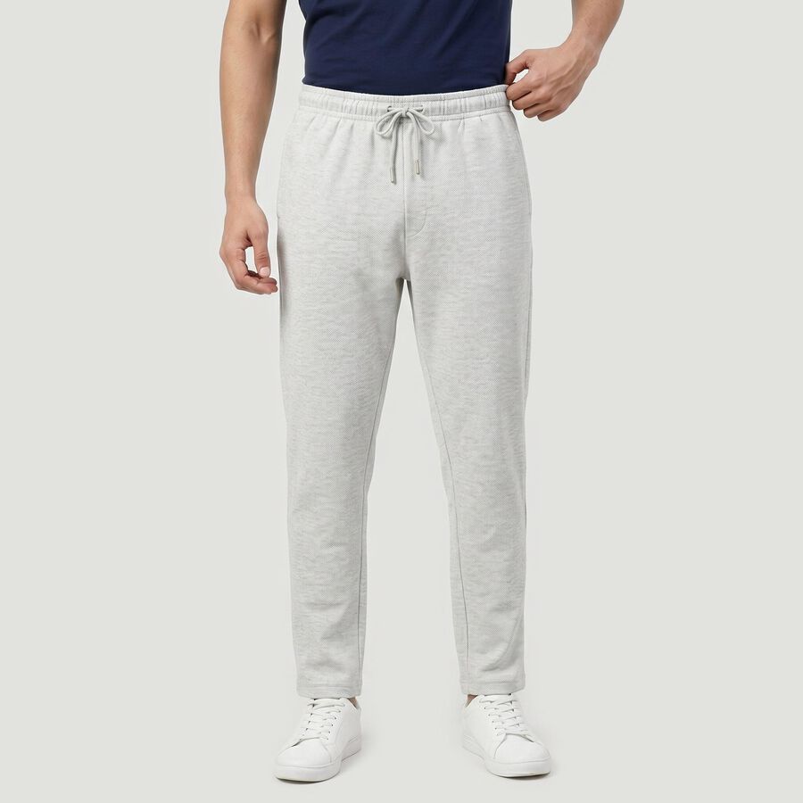 Men's Grey Straight Fit Drawstring Waist Track Pants, एक्रू मिश्रित, large