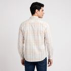 Men's Cream Cotton Long Sleeve Spread Collar Shirt, ऑफ व्हाइट, small
