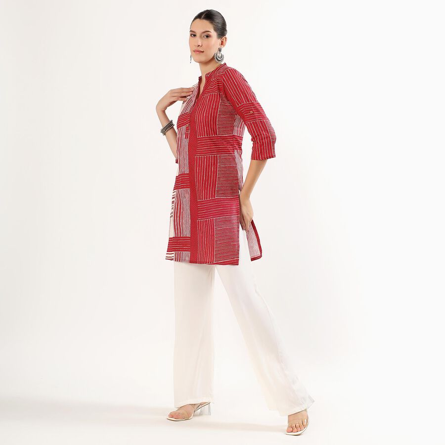 Women's Maroon Cotton Mandarin Collar Printed Kurta, Maroon, large image number null