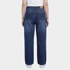 Women's Light Blue High-Rise Straight Fit Washed Jeans, मध्यम नीला, small