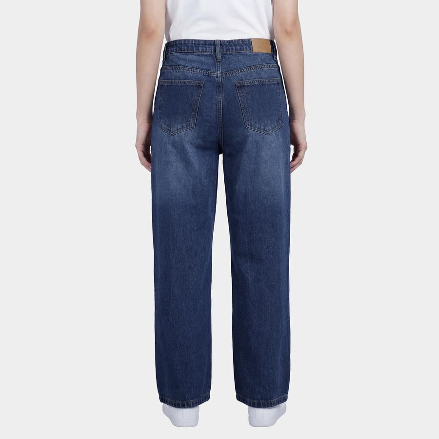 Women's Light Blue High-Rise Straight Fit Washed Jeans, मध्यम नीला, large