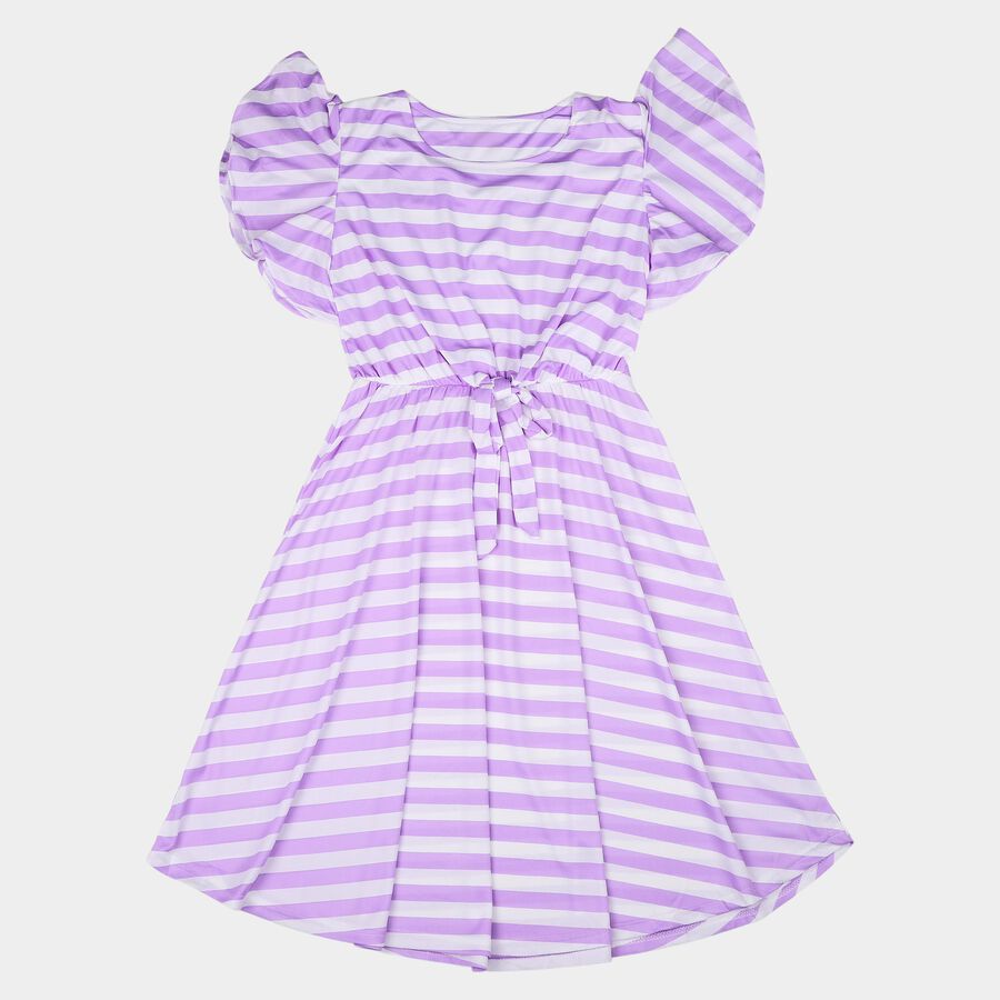 Girls' Lilac Mock Neck A-Line Snowflake Print Dress, Lilac, large