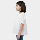 Girls Off-White Round Neck Casual T-Shirt, Off White, small