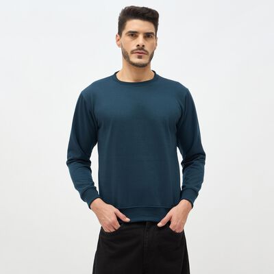 Men's Teal Blue Crew Neck Casual Sweatshirt