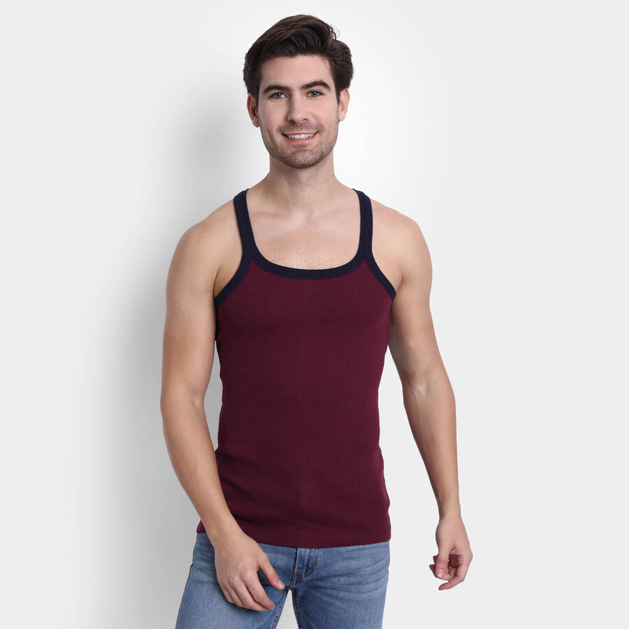 Cotton Single Jersey Sleeveless Gym T-Shirt, Maroon, large image number null