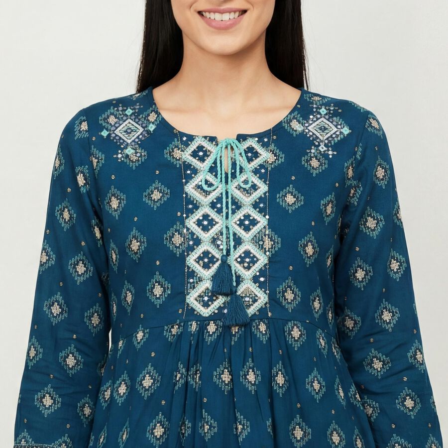 Women's Teal Blue Neck Kurti, Teal Blue, large