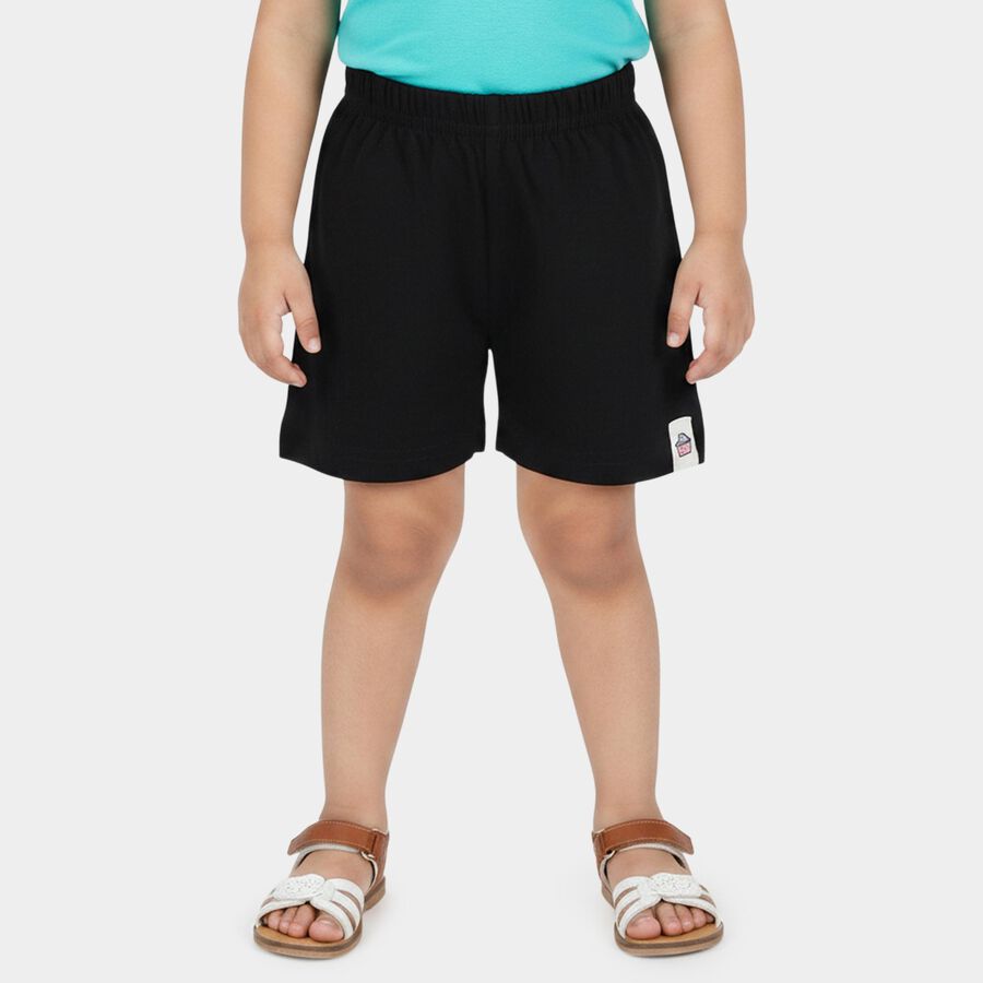 Girls Black Regular Fit Solid Shorts, काला, large