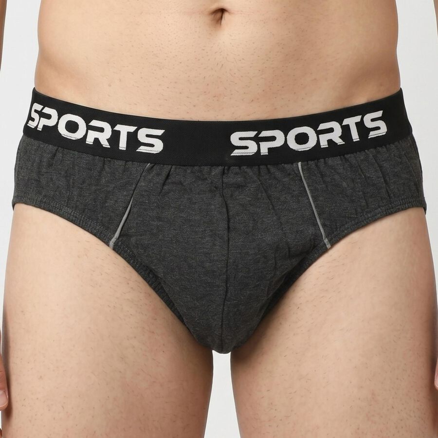 Men's Charcoal Regular Fit Logo Waistband Briefs, चारकोल, large