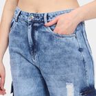 Ladies' 100% Cotton Jeans, मध्यम नीला, small