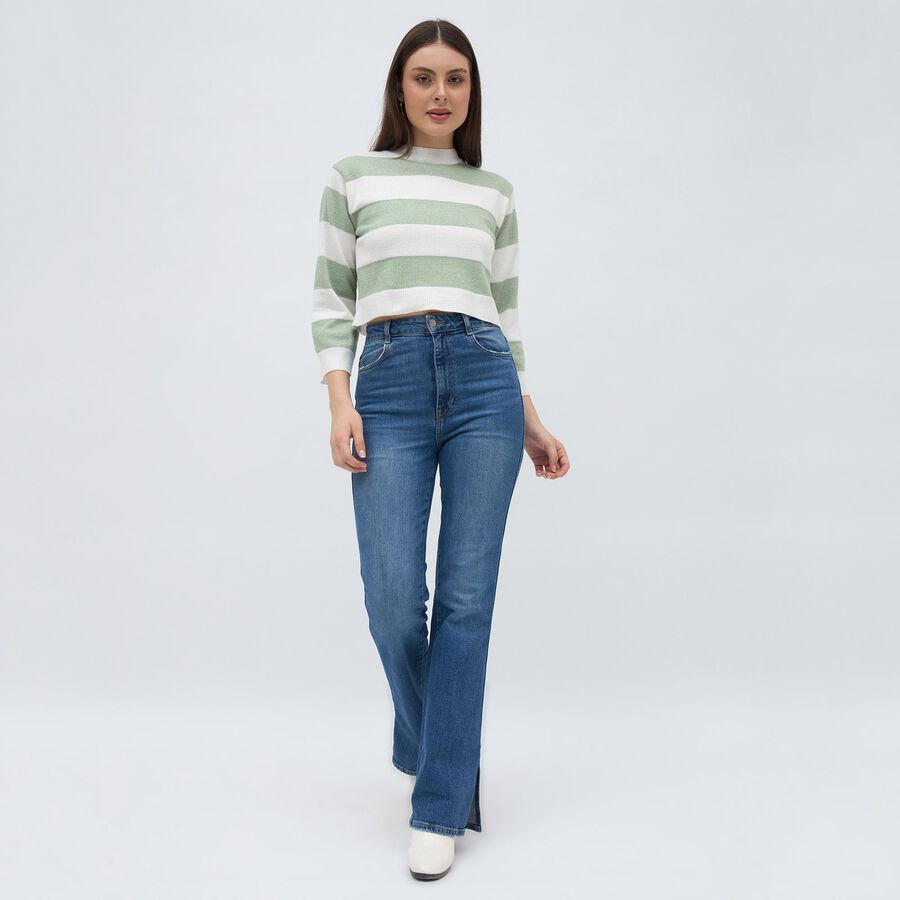 Women's Light Sage Green Crew Neck Casual Pullover, हल्का हरा, large image number null