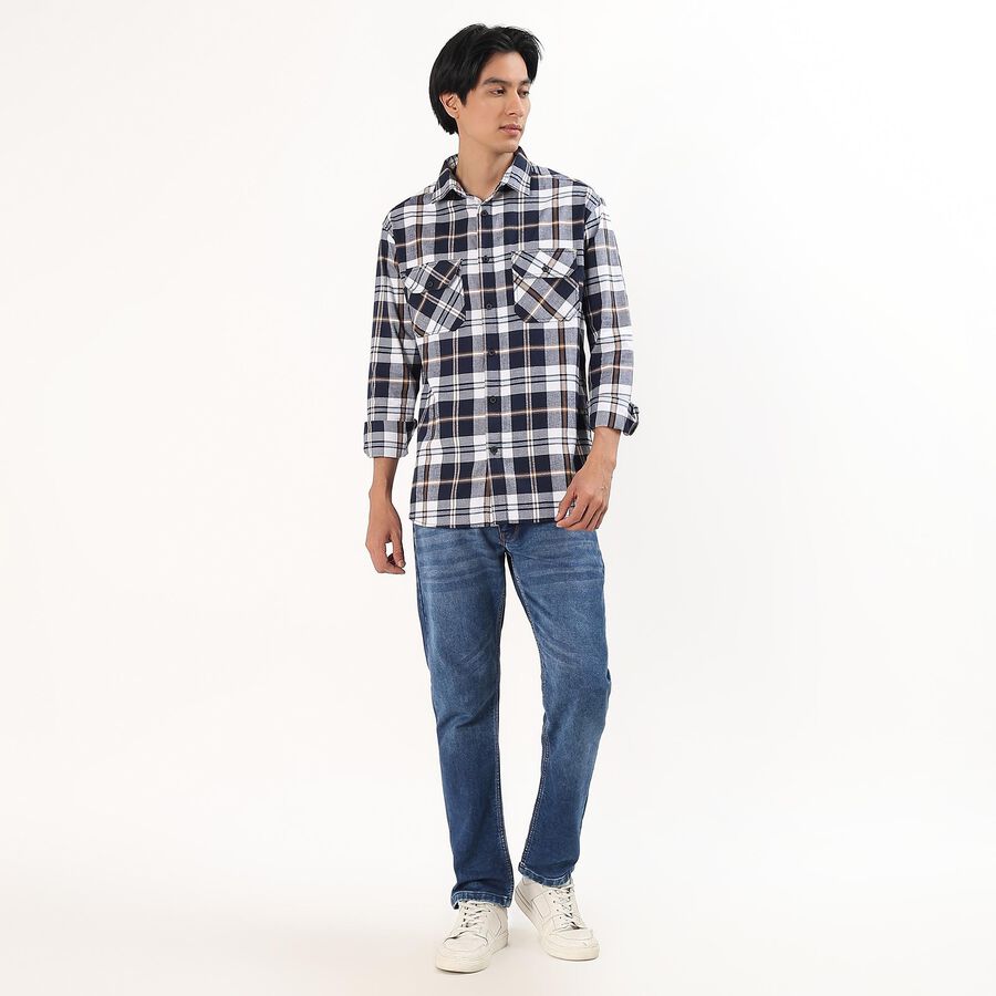 Men's Navy Blue Cotton Full Sleeve Button-Down Casual Shirt, Dark Blue, large image number null