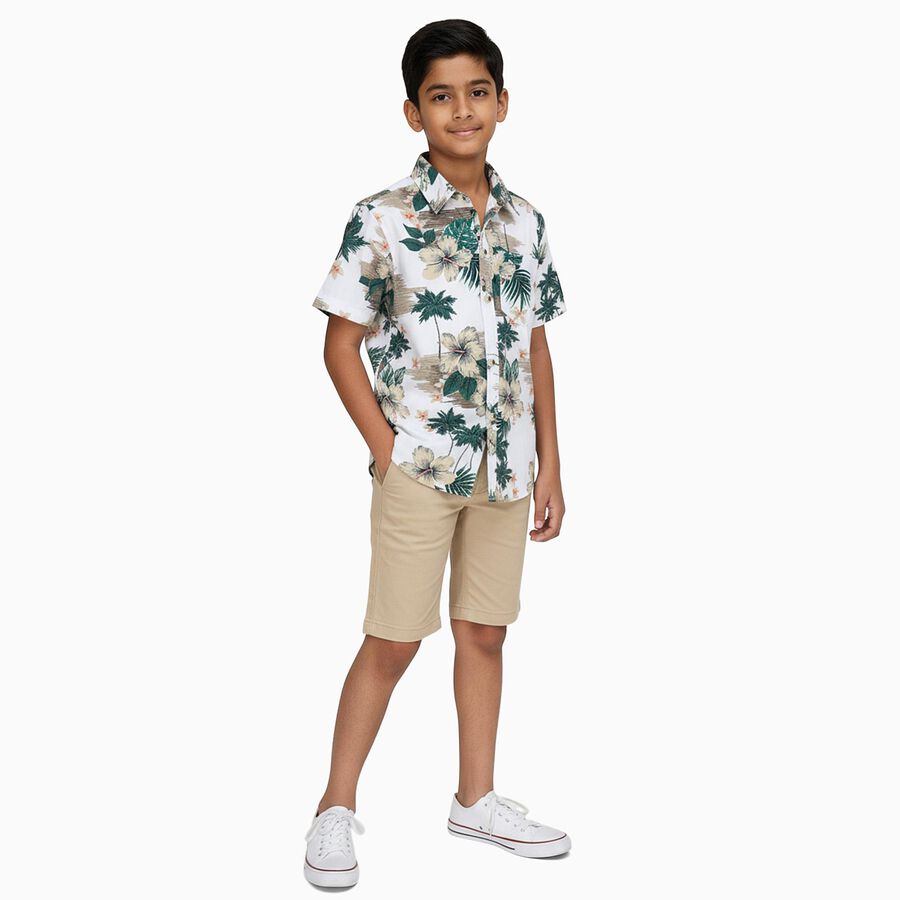 Boys White Cotton Half Sleeve Classic Casual Shirt, White, large image number null