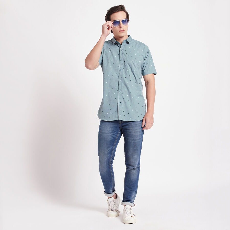 Cotton Printed Casual Shirt, Mid Blue, large image number null