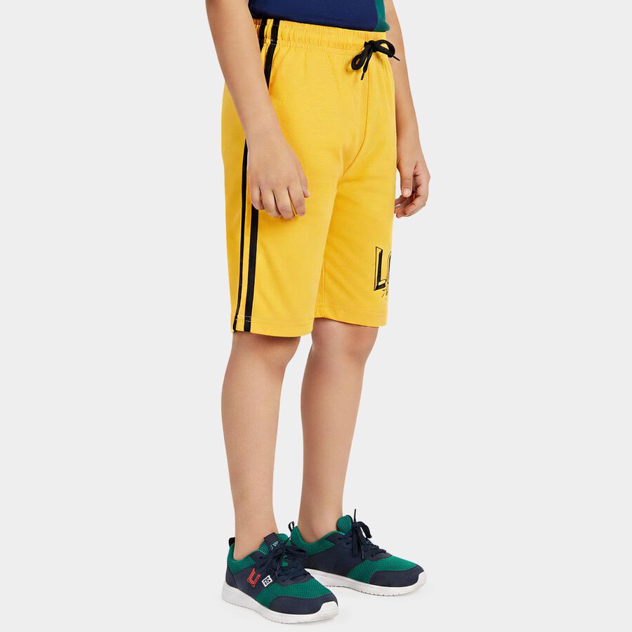 Boys Yellow Regular Fit Side Striped Bermuda Shorts, Mustard, large