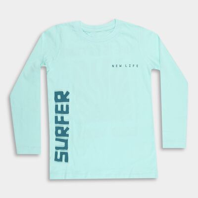 Boys Light Aqua Blue Cotton Round Neck Casual T-Shirt