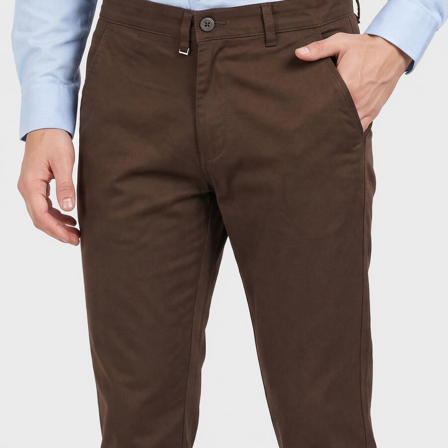 Men's Brown Slim Fit Chino Trousers, भूरा, large