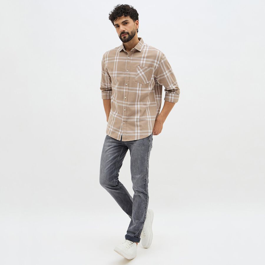 Men's 100% Cotton Casual Shirt, Brown, large image number null