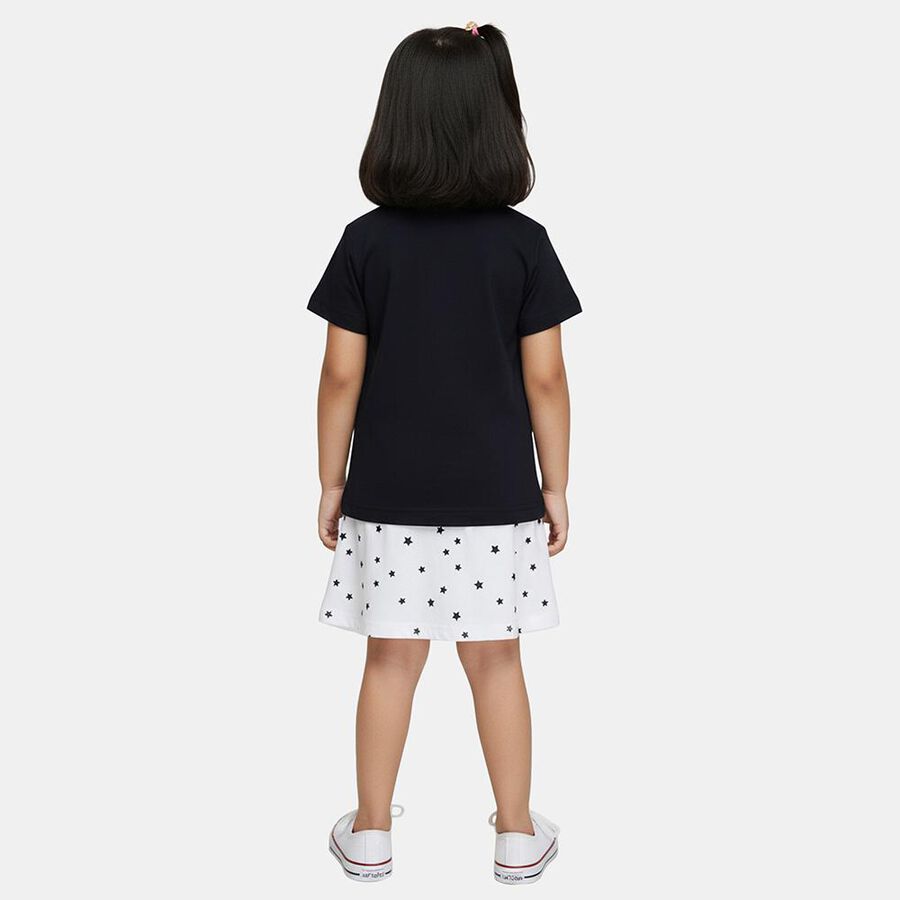 Girls' Navy Blue Round Neck Casual Top and Skirt Set, Navy Blue, large