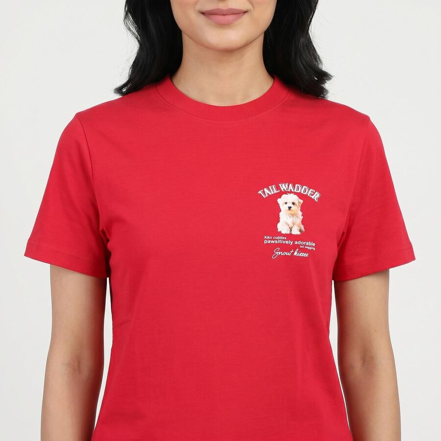 Women's Fuchsia Round Neck Regular T-Shirt, Fuchsia, large