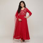 Girls Muted Sage Green Embroidered Kurta and Pants Fusion Set, Fuchsia, small image number null