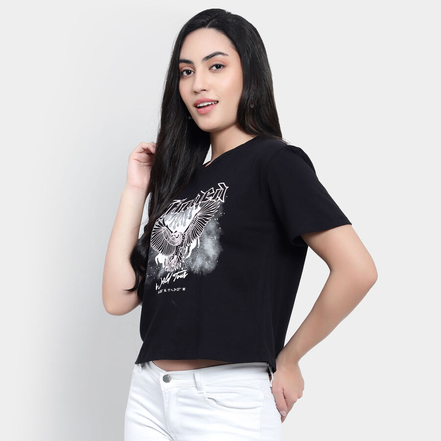 Round Neck T-Shirt, Black, large image number null