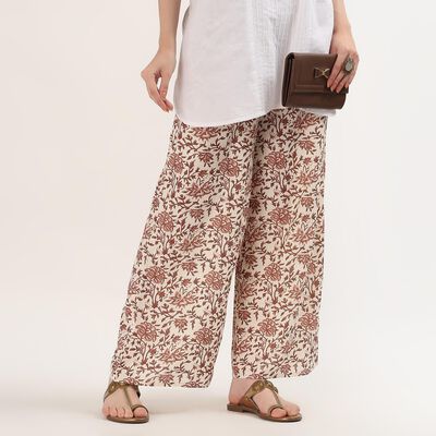 Women's Off White Printed Regular-Fit Palazzos