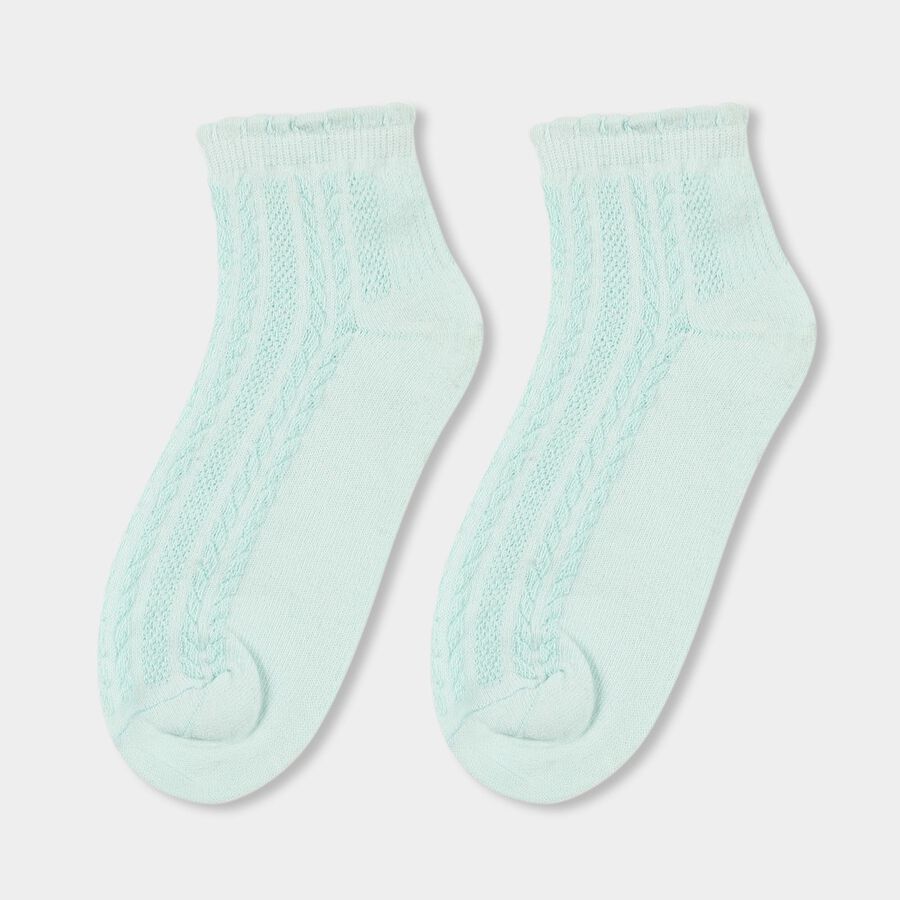 Girls' Soft Pastel Pink and Light Mint Green Regular Fit Cable Knit Ankle Socks Pack of 2, Light Green, large image number null