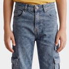 Boys' Blue Regular Fit Cargo Jeans, मध्यम नीला, small