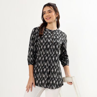 Women's Light Grey Round Neck Printed Kurti, Light Grey Women's Light Grey Round Neck Printed Kurti