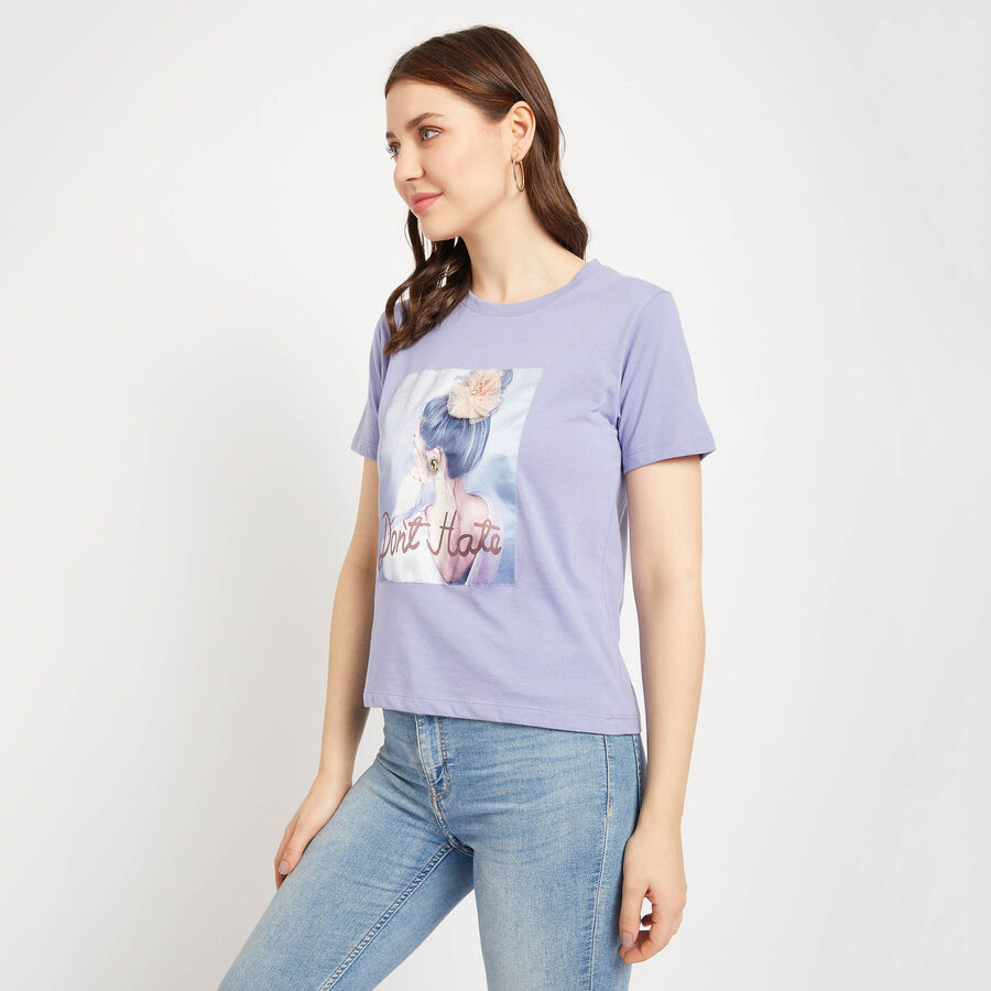Embellished Round Neck T-Shirt, लाइलेक, large image number null